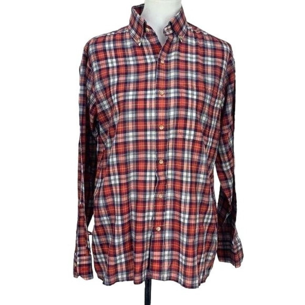 Arrow Sport Men's Red‎ Blue Plaid Button Down Long Sleeve Shirt Size Medium